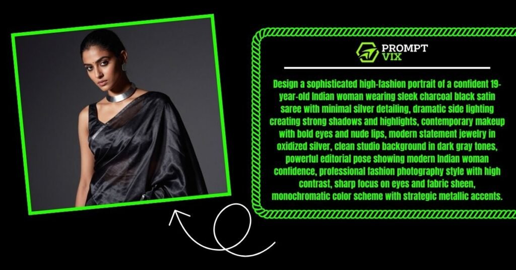 Charcoal Black Satin Saree Portrait