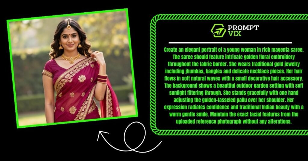 Magenta Saree with Golden Embroidery