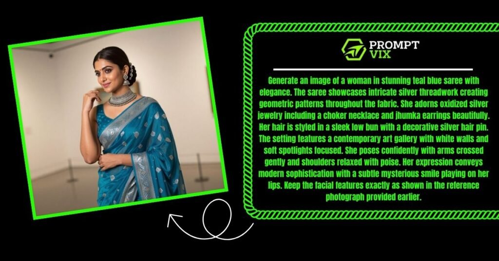 Teal Saree with Silver Detailing