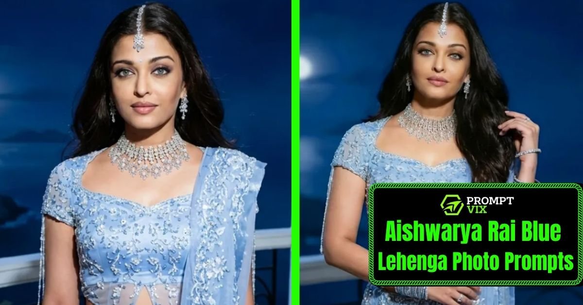 Aishwarya Rai Blue Lehenga Photo Prompts For Gemini AI: Create Realistic Photo
